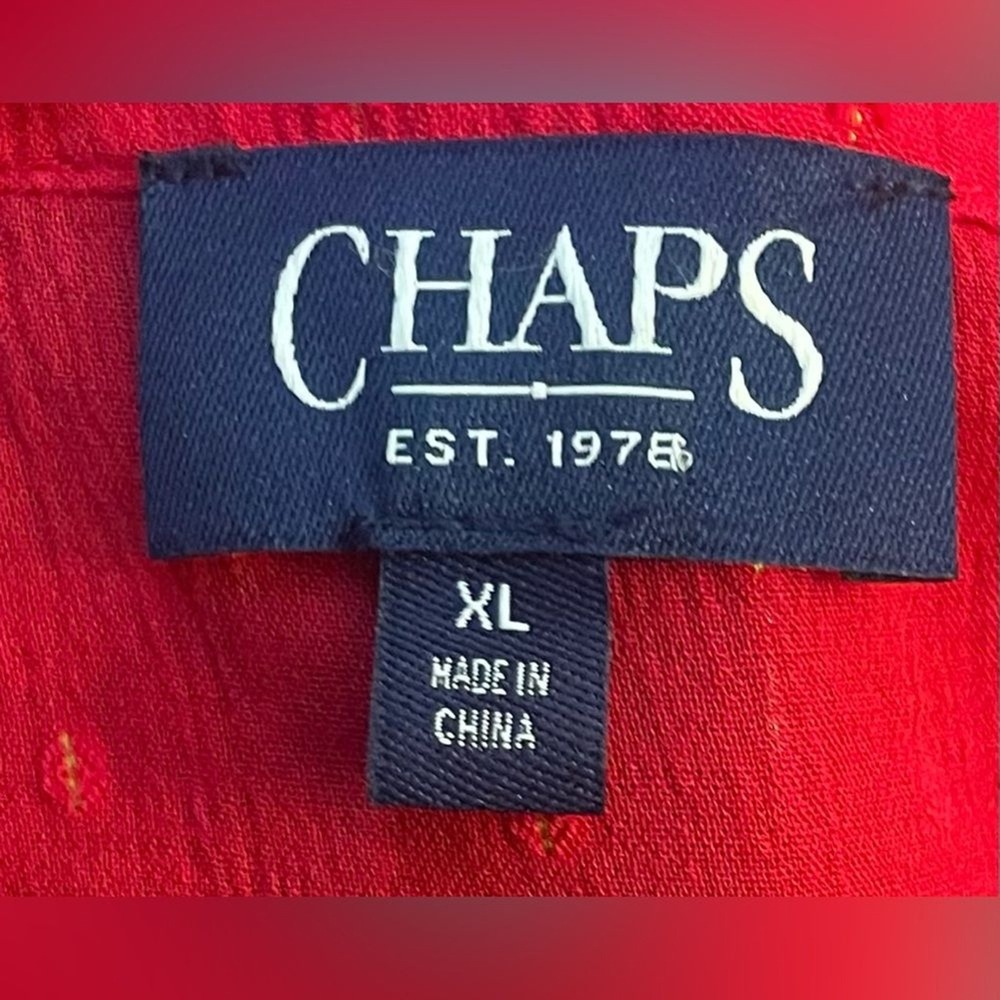 Chaps Red Metallic Gold Clip Dot Ruffle Neck Balloon Sleeve Blouse XL - Picture 7 of 8